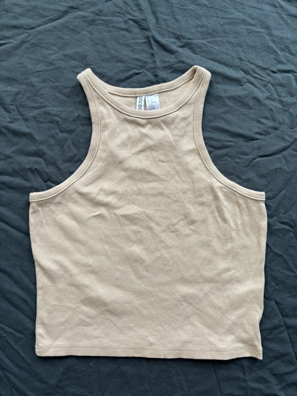 Divided Ribbed Crop Tank Top in Light Beige